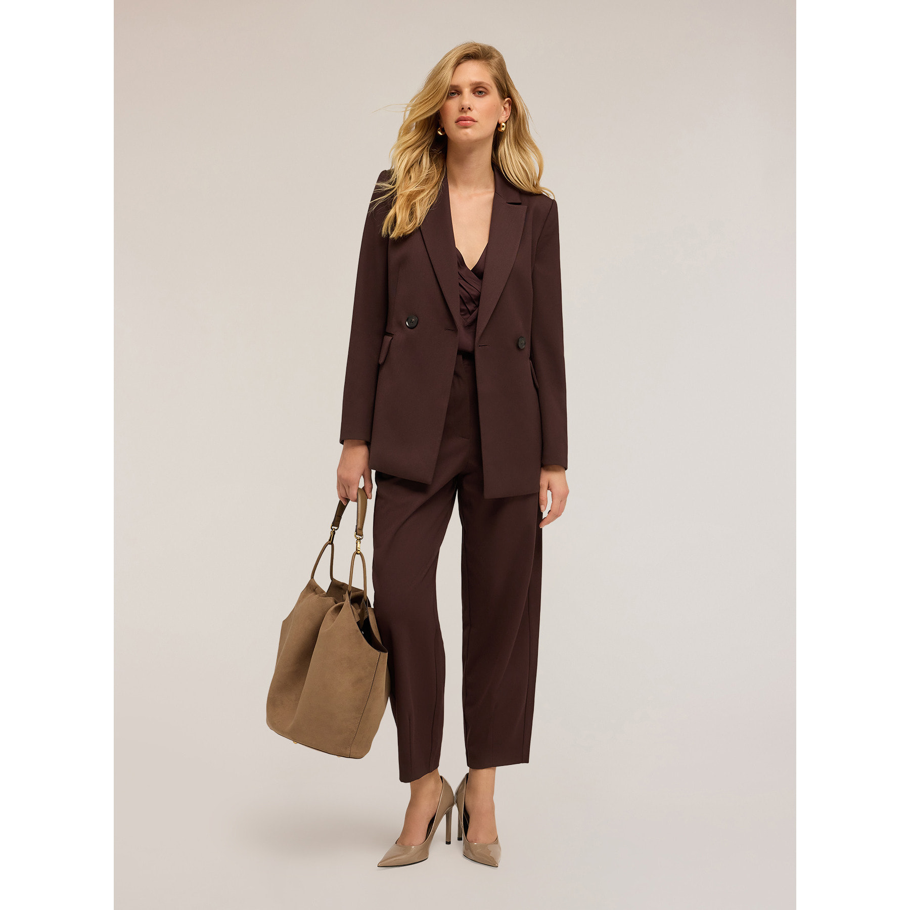 Motivi - Chaqueta cruzada con cinturón - Marrón