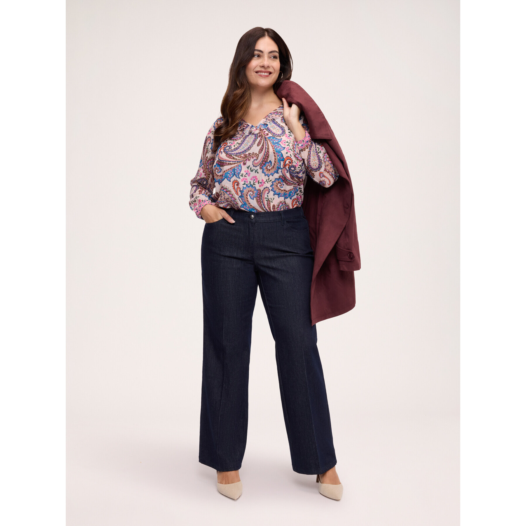 Fiorella Rubino - Blusa con stampa e volant in georgette - Beige