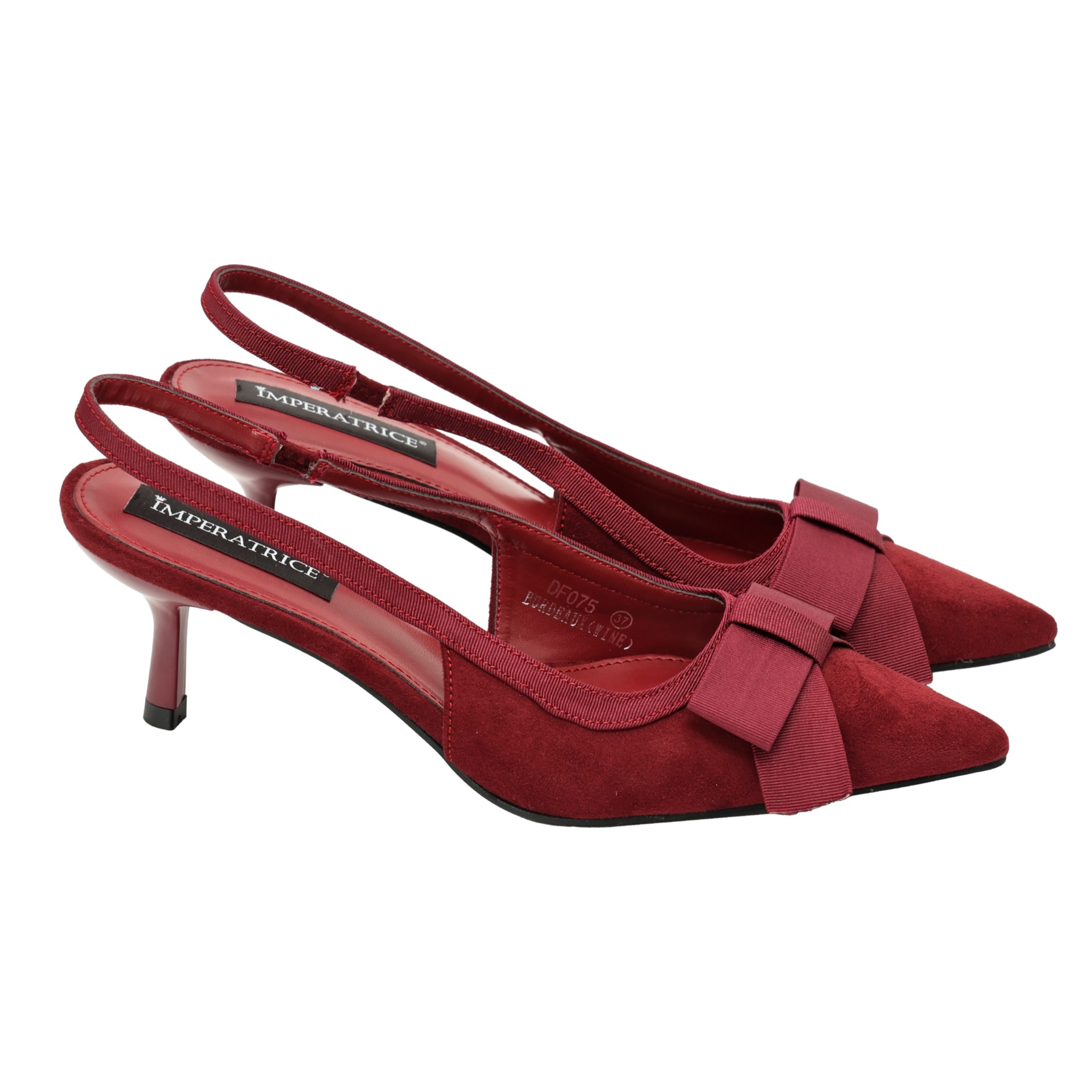 Decolletè in simil-pelle scamosciata con fiocco gross-grain