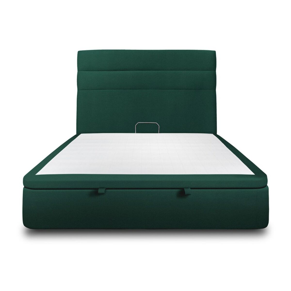 Lit avec sommier et tête de lit à lignes - Tissu velours au style chic - Adapté à tous les matelas, montage rapide - Esprit hôtel - Rangement XXL - Hauteur Totale : 39cm