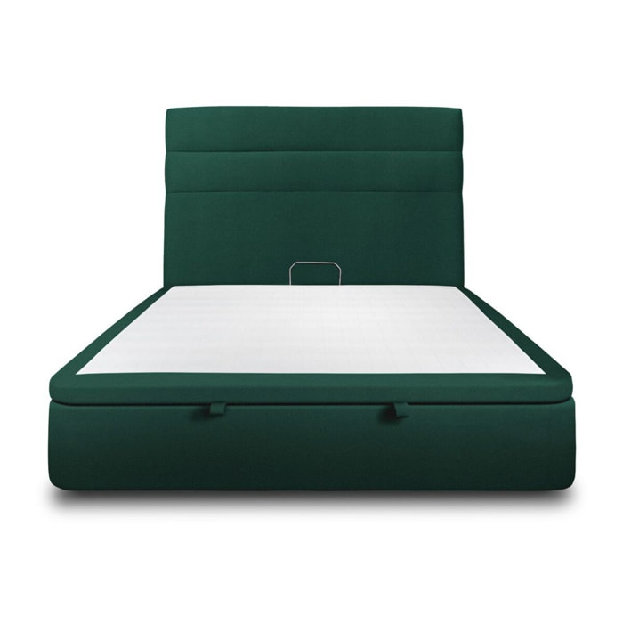 Lit avec sommier et tête de lit à lignes - Tissu velours au style chic - Adapté à tous les matelas, montage rapide - Esprit hôtel - Rangement XXL - Hauteur Totale : 39cm