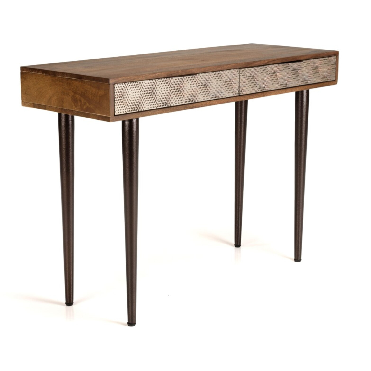 ALIX - Console en bois de manguier 2 tiroirs motifs ethniques dorés