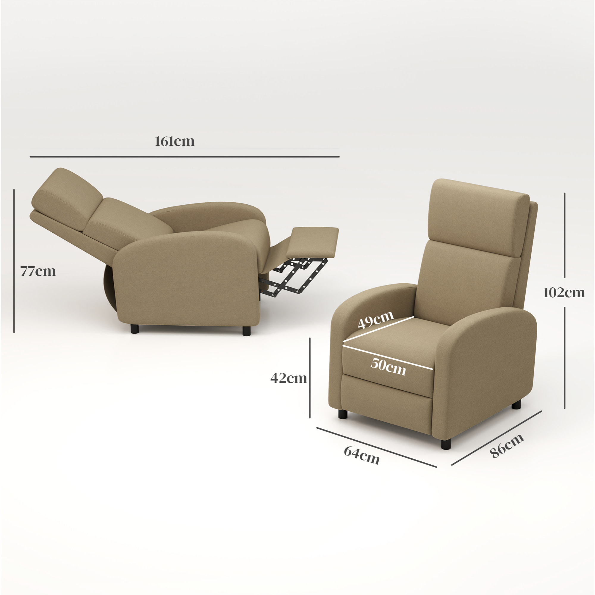 Fauteuil de relaxation inclinable réglable repose-pied tissu beige