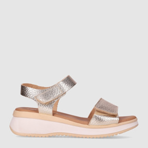 Sandalias de Piel - Platino - Tacón: Bajo