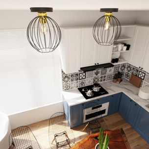 Lampada a soffitto Nest in acciaio nero e oro