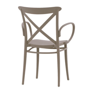 Set di 4 sedie RIO in polipropilene tortora con braccioli, impilabili