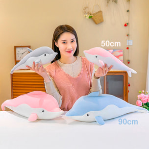 Cuscino extra-morbido e soffice design delfino rosa. 44 cm.