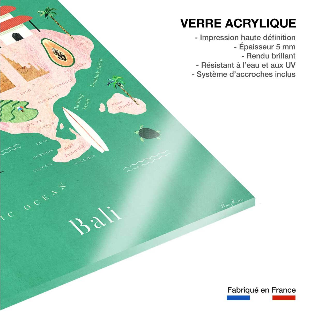 Tableau cartographie carte de bali  Tableau plexiglas