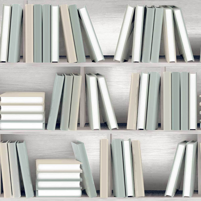 Papier peint étagère livres pastel moderne