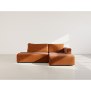 Topaze - canapé d'angle droit 4 places convertible avec coffre en velours côtelé - Terracotta