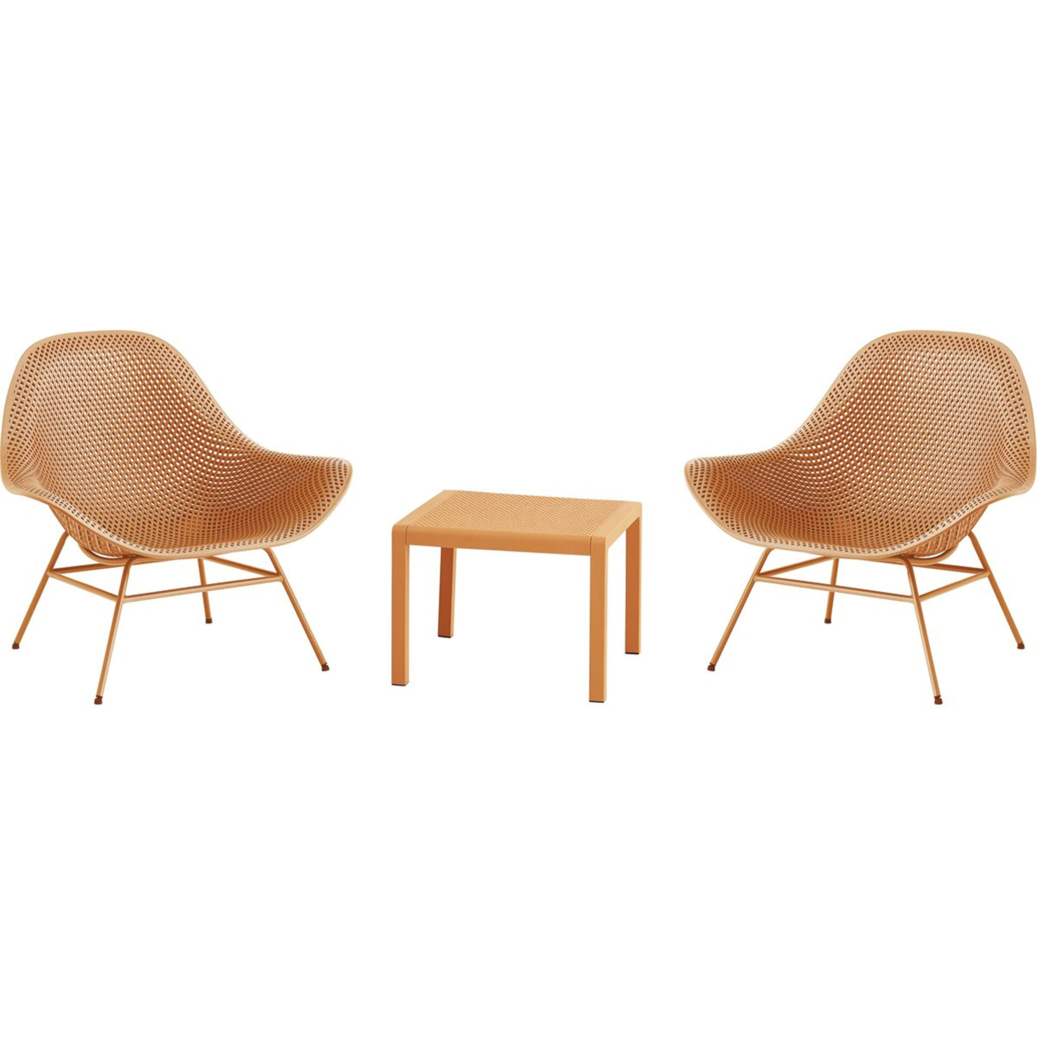 Lot de 2 fauteuils de jardin avec table basse "Soléna" - Orange