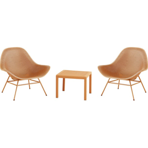 Lot de 2 fauteuils de jardin avec table basse "Soléna" - Orange