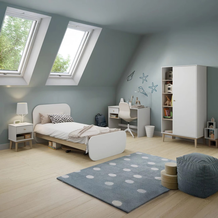 Cama juvenil con cabecero en blanco y oak soft 101,3x195,4 cm Misty Breeze Blanco - Oak Soft