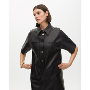 Vestito Mini Dritto Effetto Pelle