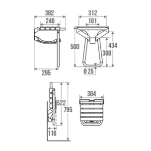 Siège de douche PMR escamotable et barre de maintien coudée PMR PELLET Essentiel confort 135 degré