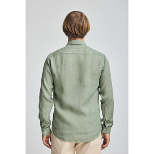 Camisa verde militar de lino garment dye con bordado Rigby Best