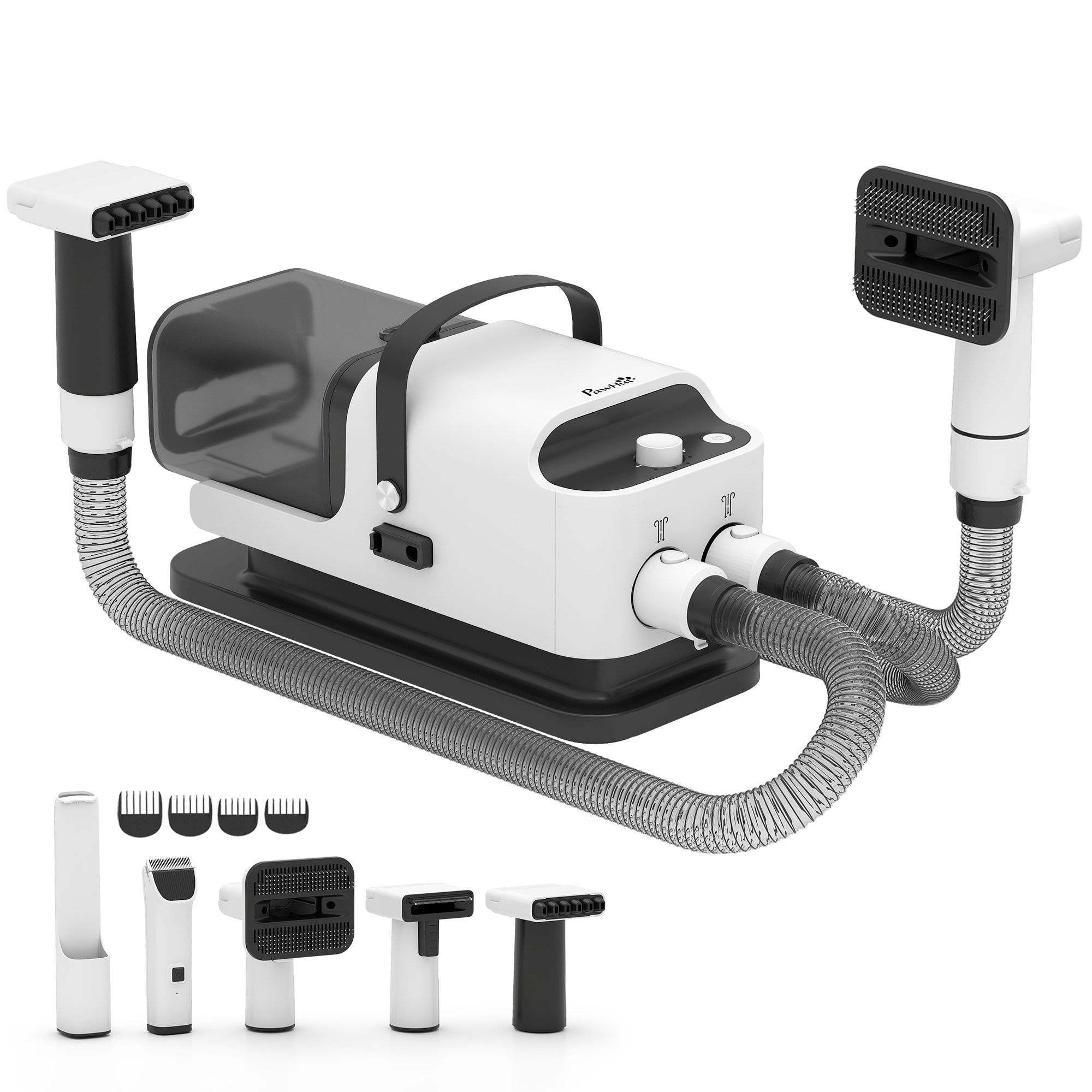 Station de toilettage chien 600W 3 en 1 - séchoir, tondeuse, aspirateur - noir blanc