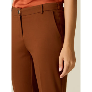 Oltre - Pantaloni regular in punto milano - Marrone