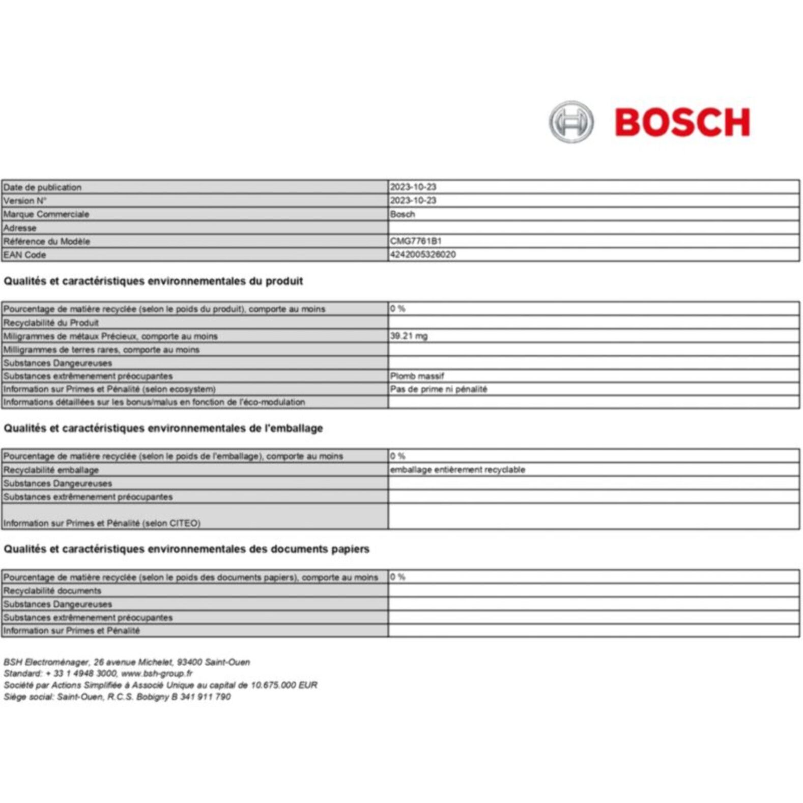 Four micro onde combiné BOSCH CMG7761B1 série 8 Air Fry