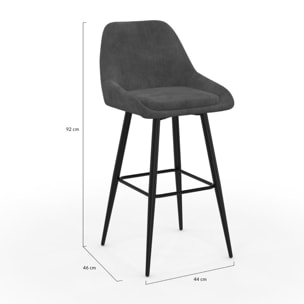 Tabourets de bar Olivia assise velours et pieds métal - Gris