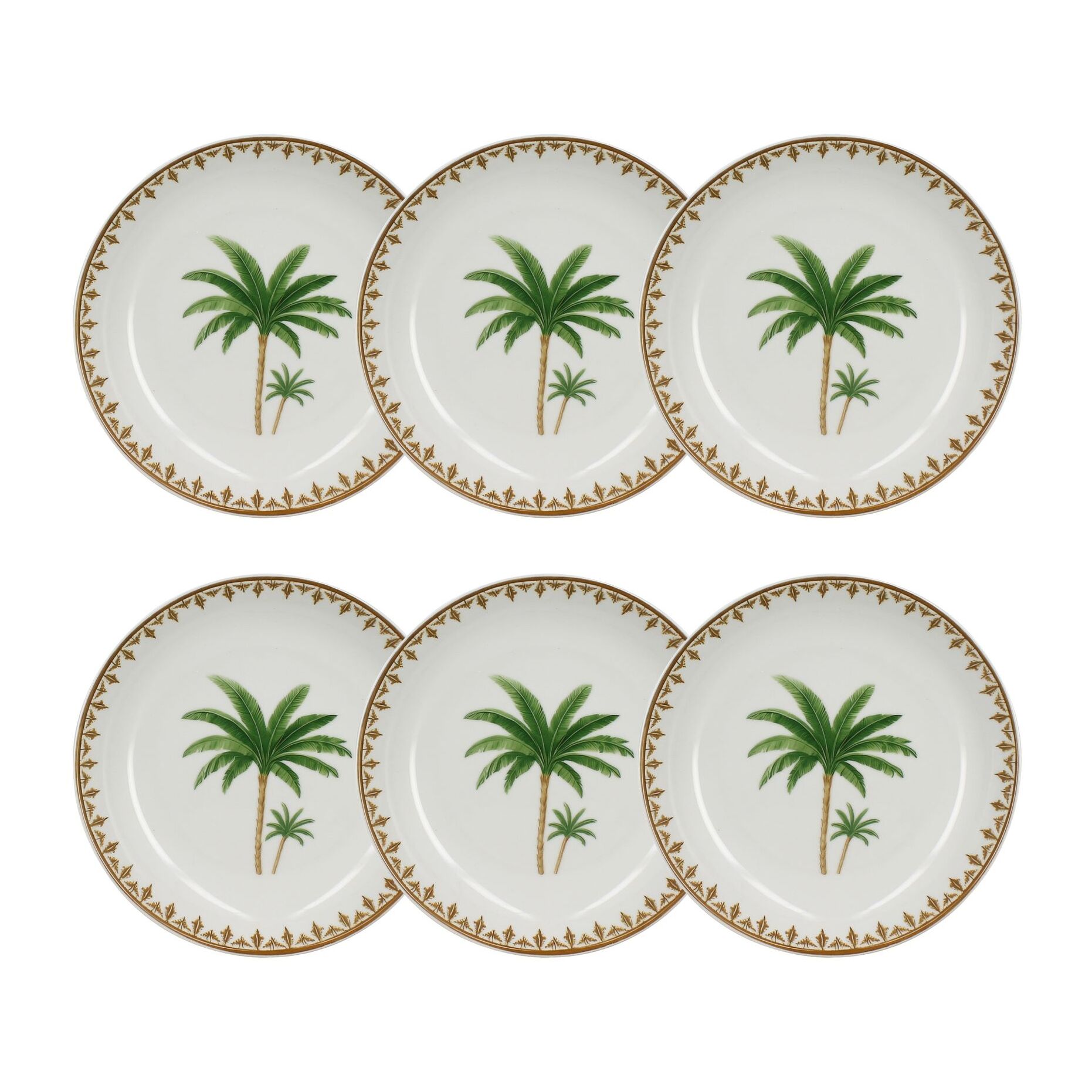 Lot de 6 assiettes creuses 20cm en porcelaine à imprimé palmier ATLAS