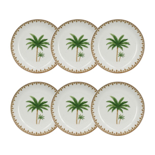 Lot de 6 assiettes creuses 20cm en porcelaine à imprimé palmier ATLAS