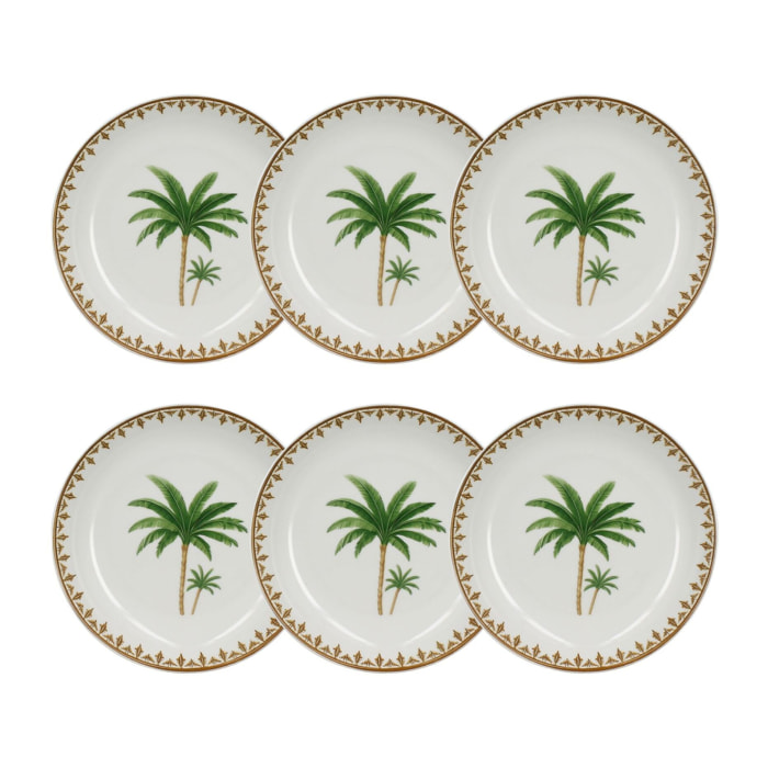 Lot de 6 assiettes creuses 20cm en porcelaine à imprimé palmier ATLAS