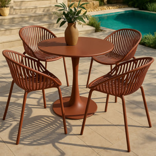 Lot de 4 fauteuils de table extérieur brique en polypropylène et métal CALYPSO