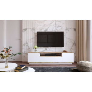 Mobile porta TV Asellina, Credenza da soggiorno, Armadio basso per TV, Base parete attrezzata, 180x45h45 cm, Quercia e Bianco
