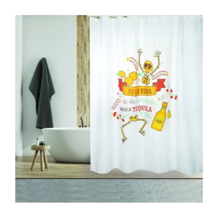 Rideau de douche Polyester TEQUILA 180x200cm QUALITE PREMIUM Multicolor - Anneaux inclus MSV