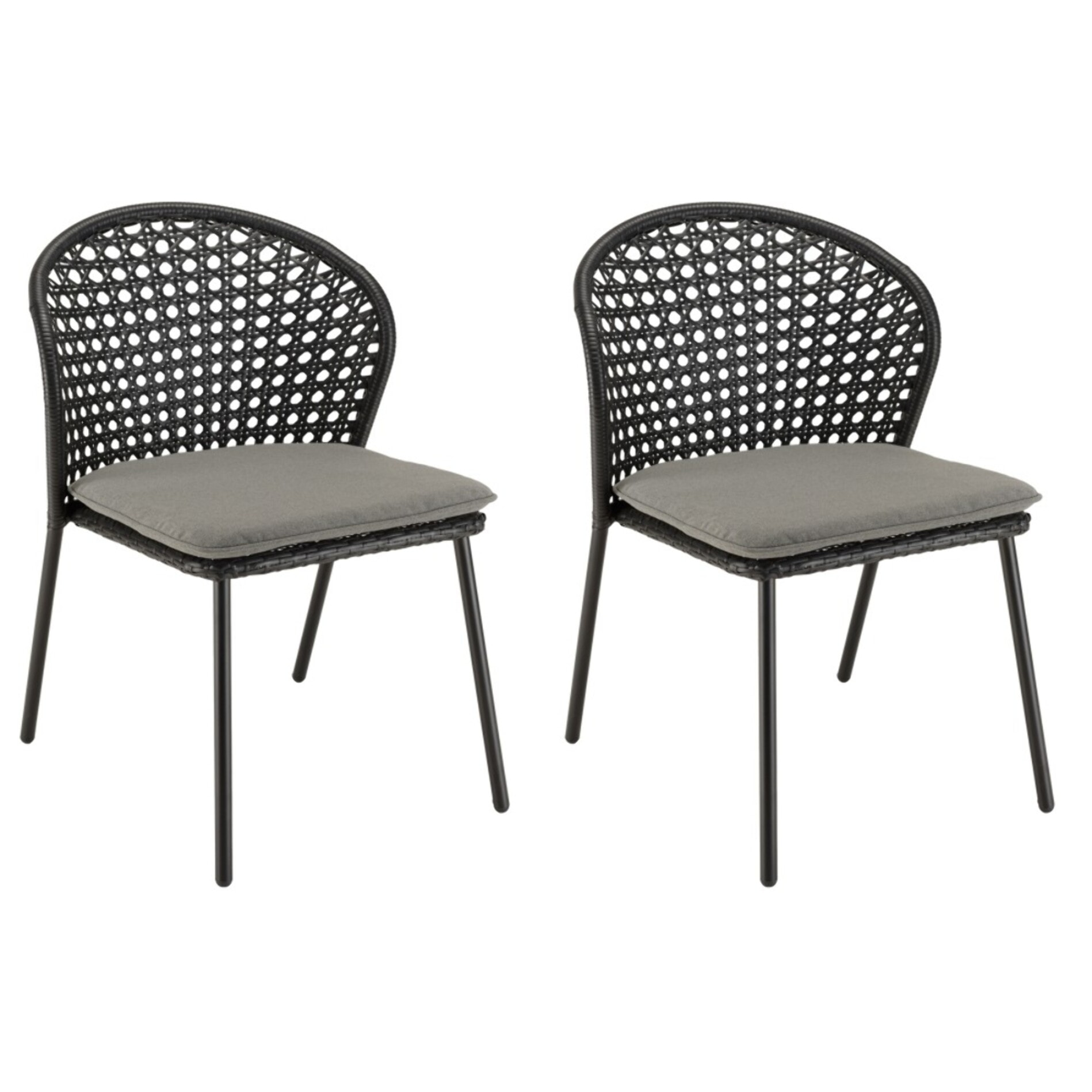 MALO - Lot de 2 chaises rotin synthétique noir dossier arrondi ajouré