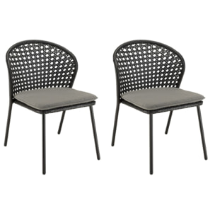 MALO - Lot de 2 chaises rotin synthétique noir dossier arrondi ajouré