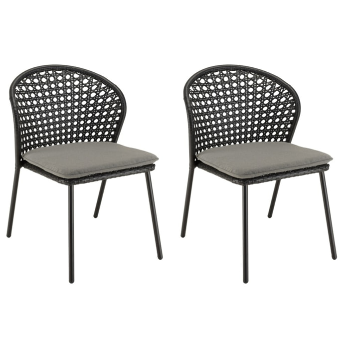MALO - Lot de 2 chaises rotin synthétique noir dossier arrondi ajouré