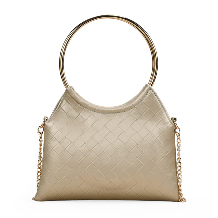 Bolso de fiesta dorado trenzado con asas metálicas
