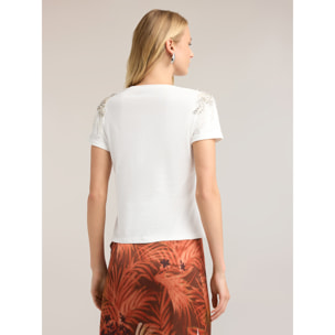 Motivi - T-shirt con ricami crystal sulle spalle - Bianco