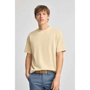 Camiseta color marfil de algodón y lino con bordado Rigby Go