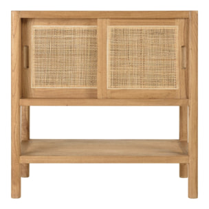 AMY - Buffet 2 étagères 2 portes coulissantes en mindi et rotin naturel AMY