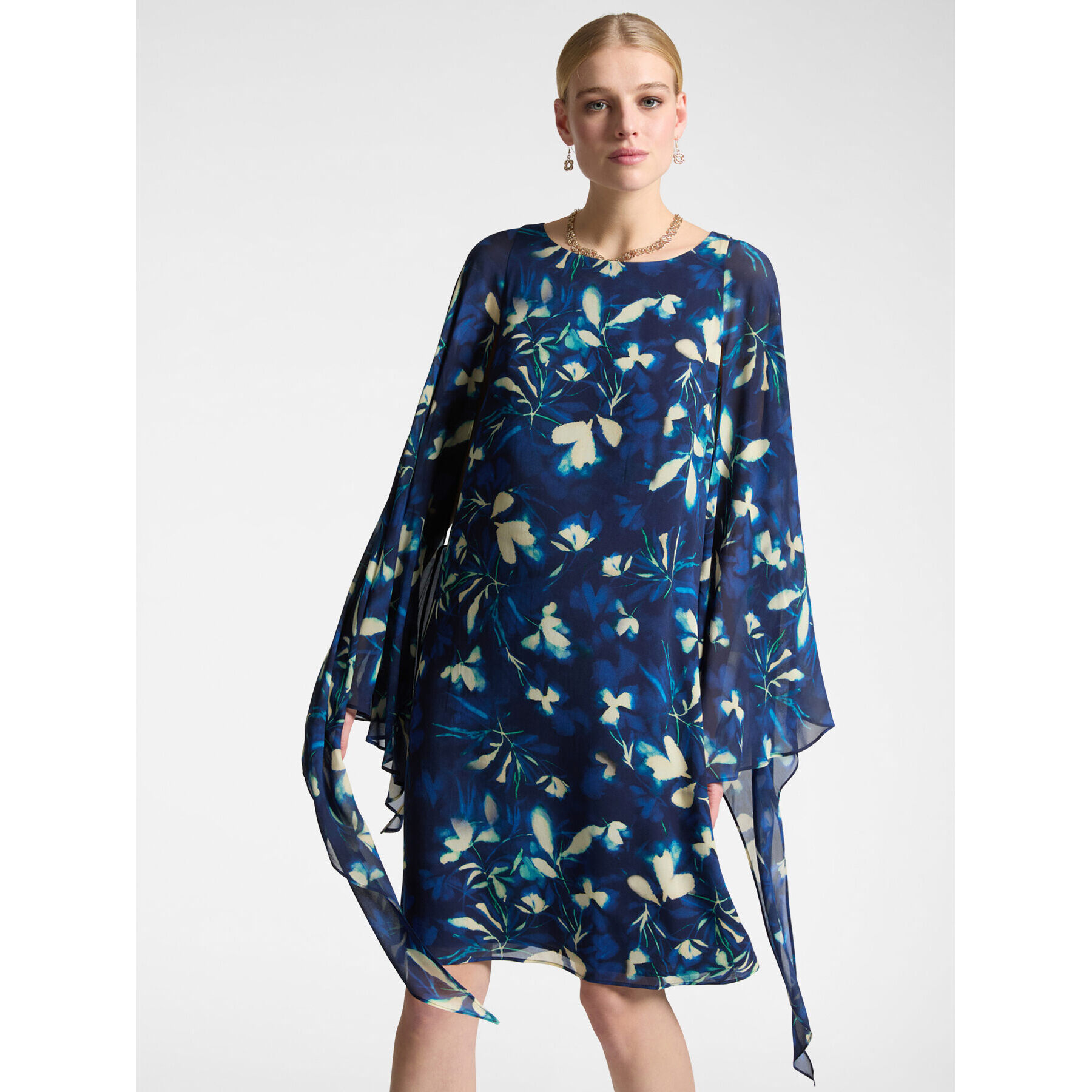 Elena Mirò - Elegante vestido estampado con capa - Azul