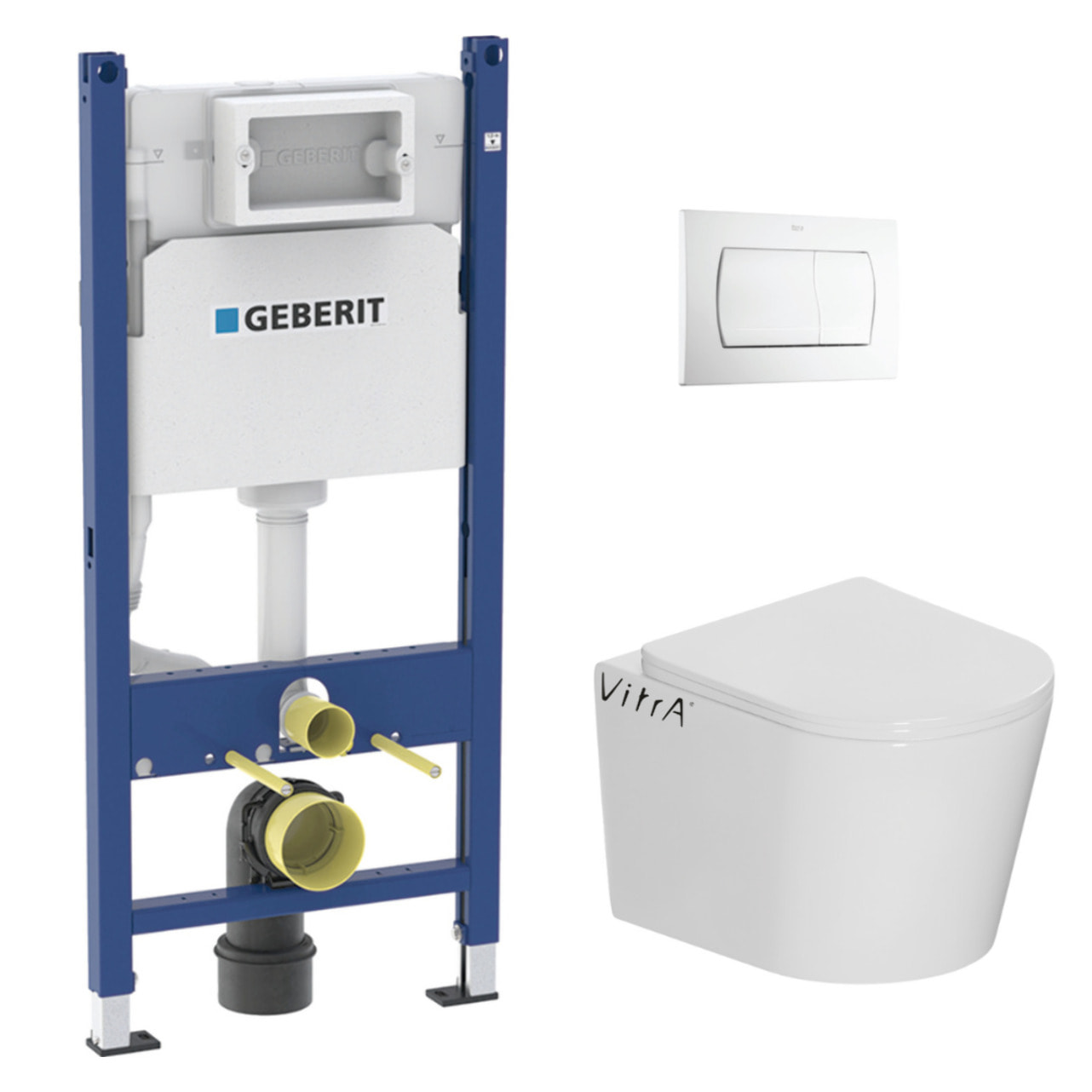 Pack WC Bati-support Geberit Duofix + WC suspendu  Vitra Normus + Abattant softclose + Douchette bidet + Plaque blanche