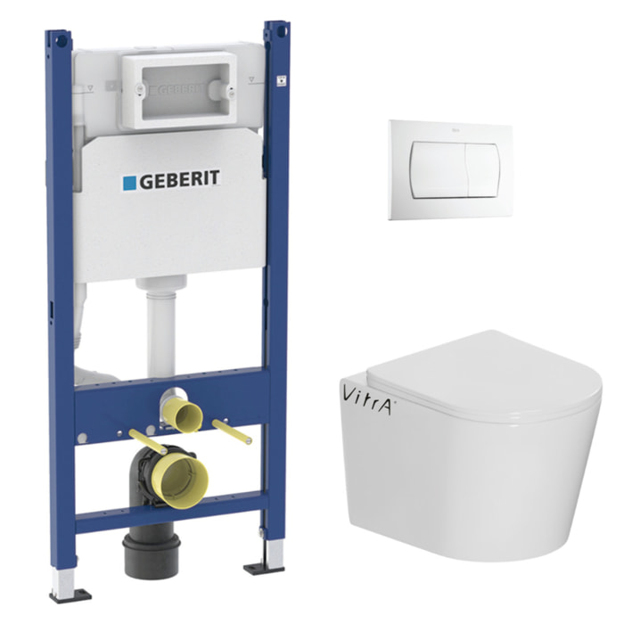 Pack WC Bati-support Geberit Duofix + WC suspendu  Vitra Normus + Abattant softclose + Douchette bidet + Plaque blanche