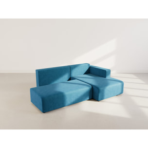 Topaze - canapé d'angle droit 4 places convertible avec coffre en velours côtelé - Bleu