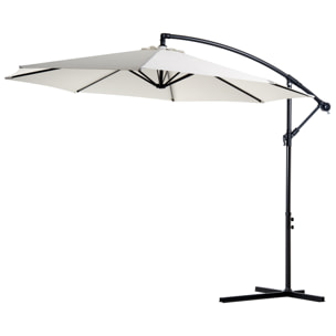 Parasol déporté octogonal inclinable manivelle pied acier Ø 3 x 2,5H m crème