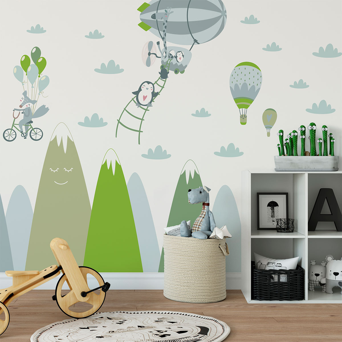 Stickers muraux enfants - Décoration chambre bébé - Autocollant Sticker mural géant enfant montagnes scandinaves ANIMAUX FARCEURS