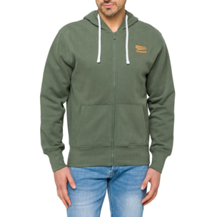 Felpa WAISAI full zip con cappuccio in cotone Verde militare