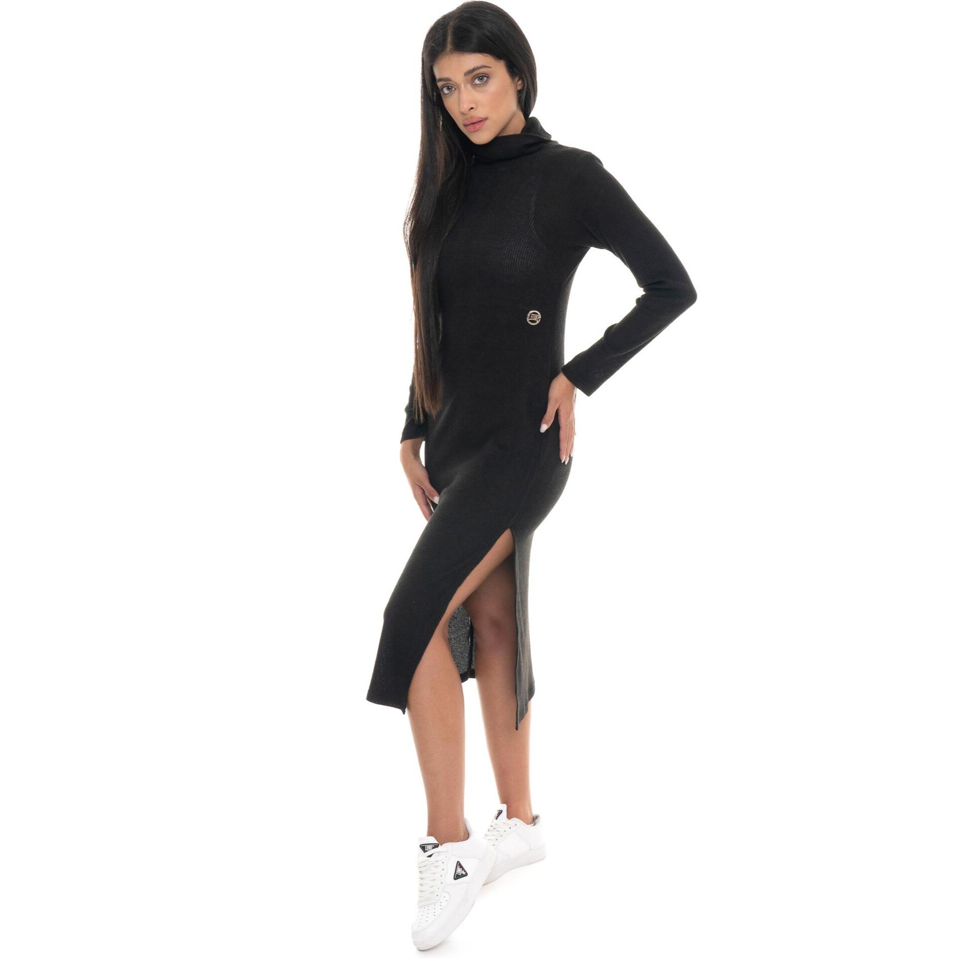 Vestido de cuello alto acanalado con abertura y tachuelas para mujer Leone 1947