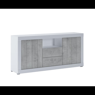Credenza Moderna Madia Con 2 Ante 2 Cassetti Vano A Giorno Mobile Sala Pranzo Soggiorno Ingresso Senza Maniglie 184x86x42 Cm Bianco Grigio Cemento
