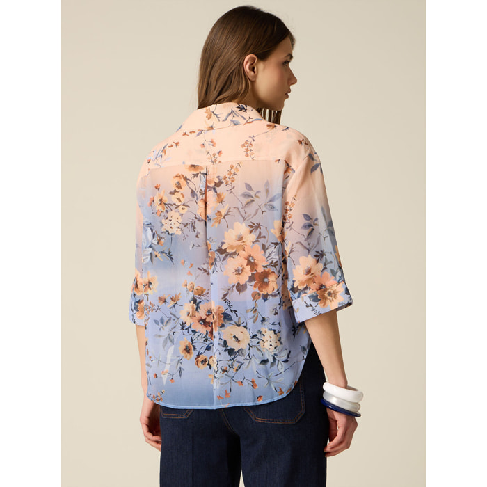 Oltre - Camicia boxy fantasia - Azzurro