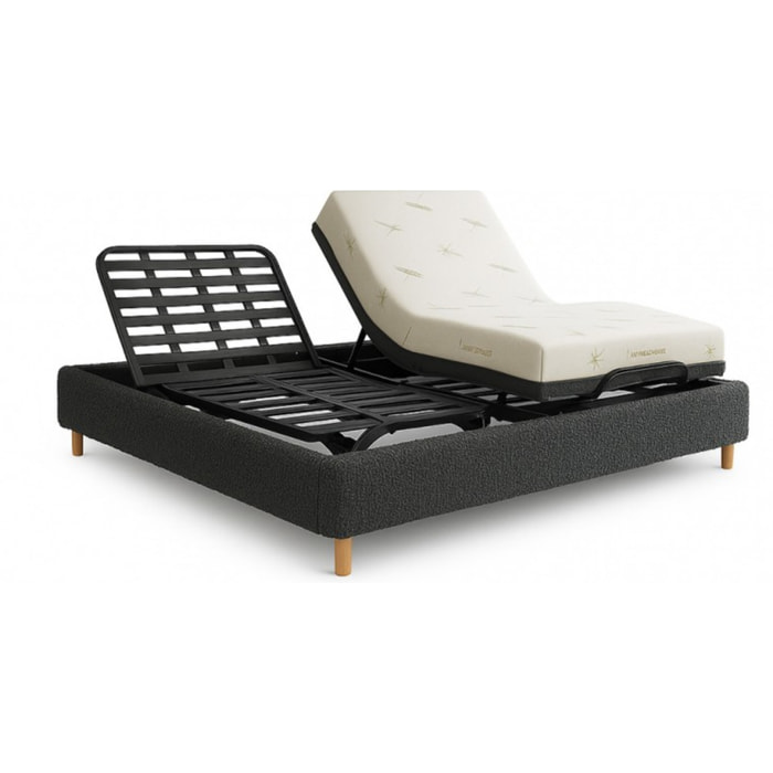 Ensemble lit électrique Ergoflex et matelas | Contour Bouclette | Gris clair