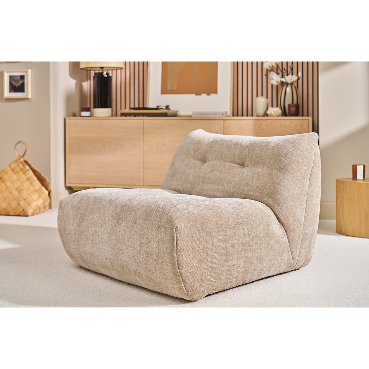 Fauteuil lounge en tissu effet velours texturé taupe BUMPY
