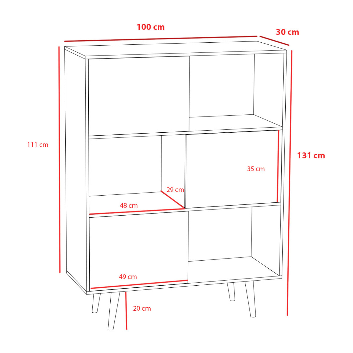 Estantería librería Nordic melamina nogal-blanco 131x100x30 cm